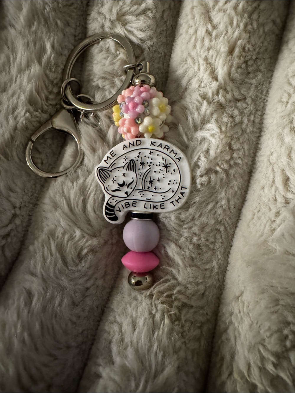 Me and Karma Pink Cat Keychain Charm - Pastel Bead Accessory
